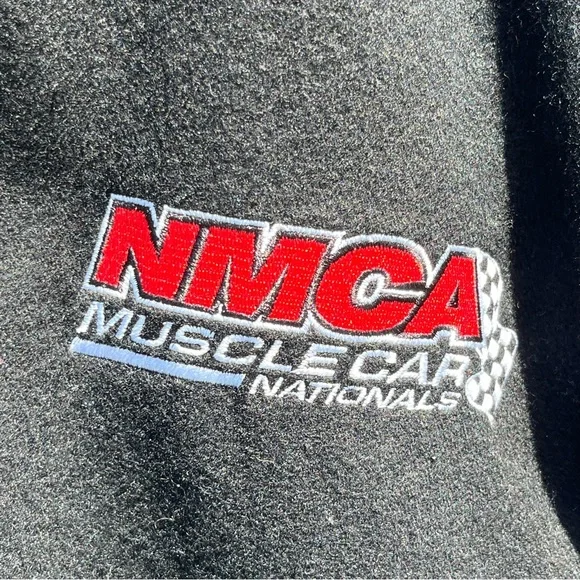 Vintage NMCA Muscle Car Leather & Wool Black Bomber Varsity Coat Jacket Size XL